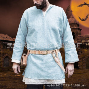 2024 Mens Viking Horse Riding Coat Outerwear Knotted Ornaments Medieval Long-Sleeved Shirt Renaissance Mens Top