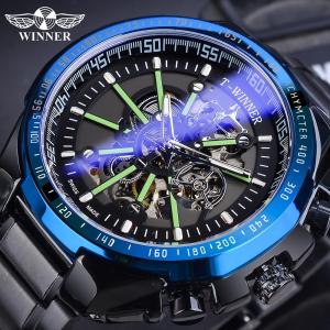 WINNER watch new fashion mens watch black gold stainless steel waterproof sports automatic luminous clock. Mens gifts