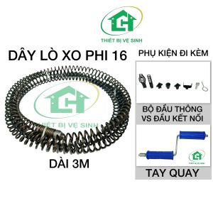 Bộ Dây Thông Tắc Cống Lò Xo Phi 16 ( Dây lò xo phi 16 + 6 đầu thông + 1 đầu kết nối + 1 tay quay )