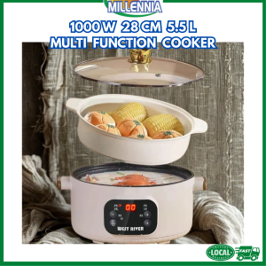 Premium Quality Big Capacity 5.5L Multi Function Non Stick Nutrition Electric Cooking Steamboat Hot Pot With Steam Tray