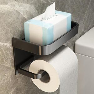 Tempat Kertas Toilet Dengan Rak Aluminium Tissue Roll Holder Dengan Rak Penyimpanan Handphone Untuk Kamar Mandi Modern