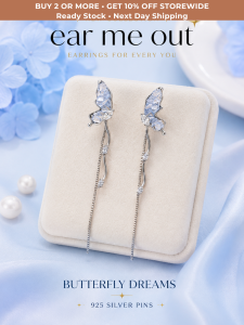 [SG] Blue Butterfly Chain Drop Earrings | 925   Pin Earrings | Crystal Butterfly Earrings | Long Tassel Earrings | ear me out (EMO-59)