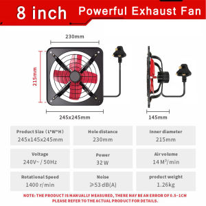 8/10/12/14/16/20" Industrial Exhaust Fan Wall Mount Lightweight Kitchen Quick Ventilation Silent kipas ekzos
