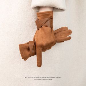 NOVAWEAR Winter Suede Gloves Soft Velvet Thick Pu Leather Women Cycling Mittens Windproof Touch Screen Warm Korean Style Girls Autumn Outdoor Skiing Gift Cute All-Match