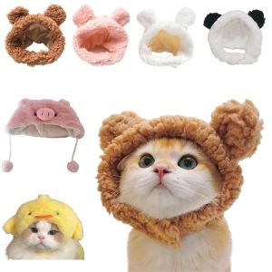 PETPARADIS Kawaii Cat Caps Bear Headdress Cute Pet Hat Soft Photo Props Plush Head Cover Kitten