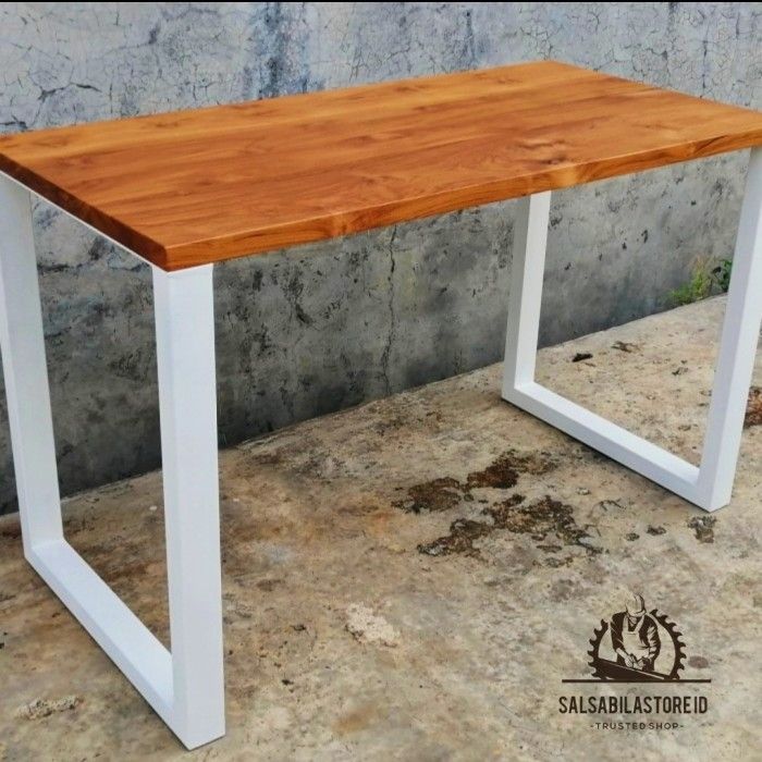 Meja kantor kayu jati/top table kayu jati kaki besi hollow Lazada