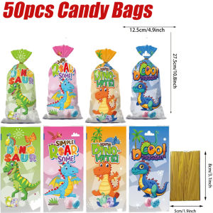 50pcs 4in1 Dinosaur Candy Gift Bag For Packaging Birthday Gift Kids Birthday 4-in-1 Mixed gift bags Party Supplies