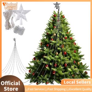 LED Waterfall Tree Lights with Star Topper for Holiday Decor Bright Multi-Color String Lights for Seasonal Lighting