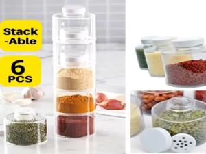 Kirilgu Space Saving Clear View Stackable Spice Jars Sealed Lid Transparent Kitchen Seasoning Storage Container K6R8Z
