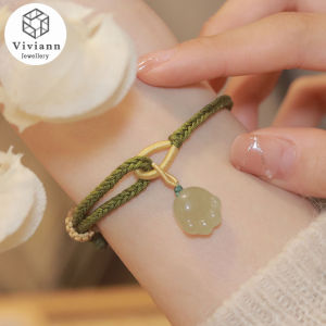 Viviann Original Hetian Jade Good Luck Cat Claw Pendant Woven Bracelet Couple Bracelet Jade Emerald Agate Beads Bracelet Adjustable Bangle Charm Jewelry Yoga Bracelet Woman