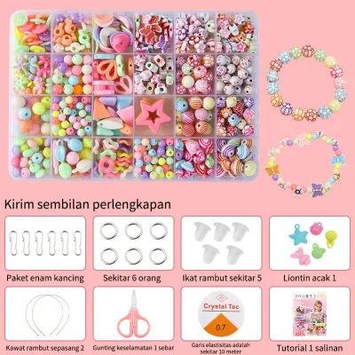 ของเล่นเสริมพัฒนาการ ชุดร้อยลูกปัด DIY ของเล่นศิลปะ ลูกปัดกว่า 450 ชิ้น พร้อมอุปกรณ์และกล่องจัดเก็บ 24 ช่อง