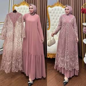 Harumma Dress Outer Full Brokat Mewah Gamis Pesta Brokat Kondangan Wanita Dewasa Jumbo Lebaran Wanita Muslim Remaja Viral Kekinian Nyaman Terbaru 2025