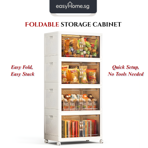 Easyhome.sg [EASY INSTALL] JG Foldable Storage Cabinet with Wheels | Stackable Plastic Organizer Box | 45-65CM