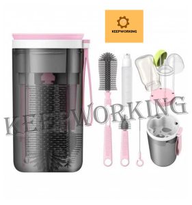 KEEPWORKING High-Quality 6-in-1 Baby Bottle Cleaning Kit with Drying Rack Brush and Nipple Cleaner for Travel and Outdoor Use