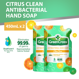 Green Cross Citrus Clean Antibacterial Hand Soap 450mL Set of 2