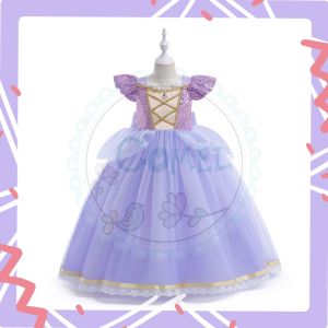 Comel Kids Princess Rapunzel Elegant Ball Gown Tulle Flower Girl Princess Cosplay Costume Dress 儿童长发公主礼服