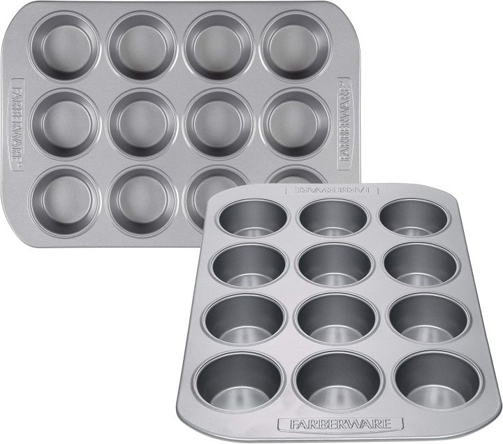 Farberware nonstick bakeware 12-cup muffin tin set/nonstick 12-cup cupcake  tin set-2 piece, Gray