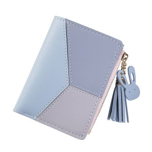 New Short Wallet for Women Zipper Money Clip Korean Style Patchwork Color Block Tassel Versatile Coin Purse Card Holder
