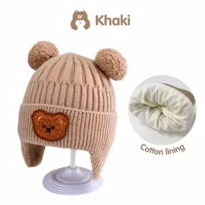 Baby Wool Hat Boys Girls Hats Children Knitting Cap Kids Warm Thick Cap Cartoon Bear Ear Protection