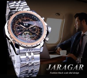 JARAGAR automatic watch mens business tourbillon calendar display luminous pointer stainless steel mechanical watch brand luxury clock