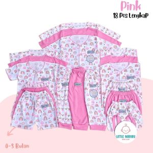 Baju Bayi Newborn 0-3 Bulan 18 PCS Paket Baju & Celana Bayi Seri Pink