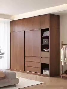 Solid Wood Home Bedroom Sliding Door Back Panel With Drawer Storage Cabinet Hot-selling Hanging Wardrobe