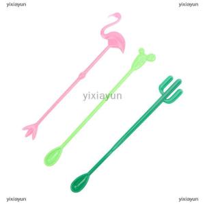 [COD] yixiayun 6Pcs Plastic Cocktail Muddler Drink Wine Decor Cocktail Swizzle Sticks Prickly Pear Flamingo Wine Stirrer Coffee Puddler