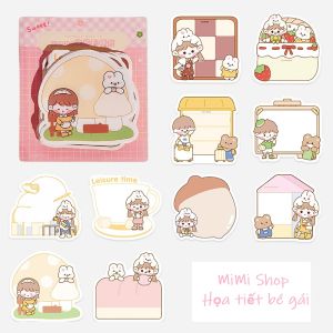 [FREESHIP] Set Giấy Ghi Chú Không Dính Hình Siêu Dễ Thương Họa Tiết Bé Gái Và Thỏ Gấu