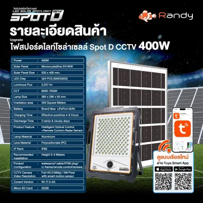 Randy ไฟLED ไฟถนนโซล่าเซลล์ SolarLight ไฟโซล่าเซลล์ โคมไฟถนน แอลอีดี สปอร์ตไลท์ โซล่าเซลล์ กันน้ำ สปอตไลท์ พลังงานแสงอาทิตย์ Solarcell 100W 200W 300W 400W 600W
