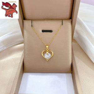 18K Saudi Gold Pawnable heart-shaped zircon pendant collarbone necklace for women