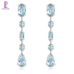 3.5 Carats Genuine Sterling Silver 925 Drop Earrings Natural Aquamarine Drop Earrings Blue Gemstone Silver For Lady Jewelry Gift