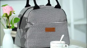 Boupower new!Oxford Cloth Printed Women Portable Insulated Lunch Bag Double Zippers Waterproof Three-layer Heat Insulation High-capacity Pouch