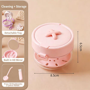 SKISOPGO 3 in 1 Portable Double-layer Denture Case with Cleaning Brush Storage Box Donut Braces Orthodontic Retainer Braces Organizer