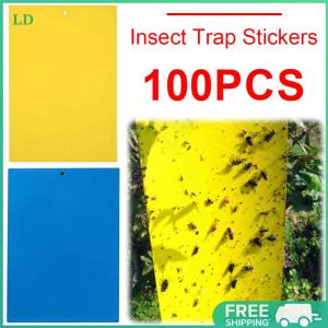 COD [จัดส่งฟรี] 100 แพ็คกับดักเหนียวสองด้านกับบั๊กกันน้ำเหนียวไม้กระดานแมลงวันผลไม้แมลงที่บินได้