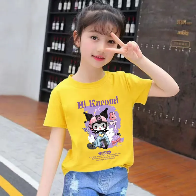 Kuromi Cute Cartoon T Shirt Short Sleeve For Kids Girls Sando Plain Tshirt  Cotton Tops Clothes White Black Croptop Blouse