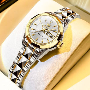 JSDUN 8936 Mechanical Fashion Women Watch Gift Round-dial Tungsten Steel Watchband Wristwatch Week Display Calendar