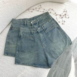 Quần Đùi Jean Nữ Bigsize Ống Rộng Lưng Cao Dáng Chữ A Phối Túi Sành Điệu Vải Denim Mềm - Q512