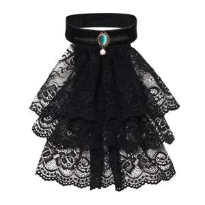 Medieval False Collar with Victorian Colonial Jabot Ruffled Lace Detachable Collar Necktie Halloween Costume