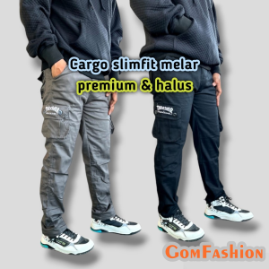 Celana Cargo Panjang Pria Pinggang Rib