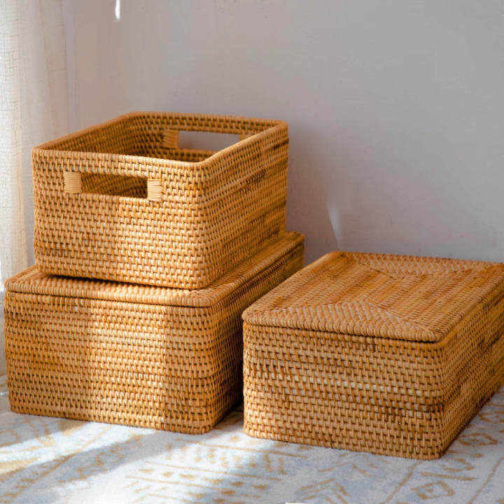 Natural rattan storage baskets, rectangular woven fruit baskets, Wicker ...