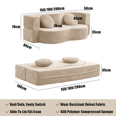 RISE 2M Folding Compressed Sofa Bed with Handrail Integrated Dual-purpose Full Sponge Roll Pack