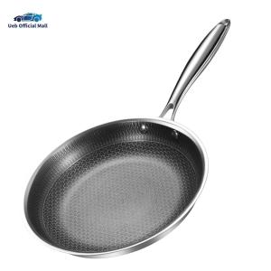 Ueb Official Mall ✪ 304 Stainless Steel Frying Pan Non-Coated Universal Steak Cooking Pot Non-Stick Single Sided Honeycomb Skillet for Omelette Pancake Steak