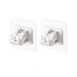 2PCS Nail-Free Adjustable Curtain Rod Holder Clamp Hooks Rod Bracket Holders Adhesive Wall Curtain Fixed Clip Hanging Rack Hook