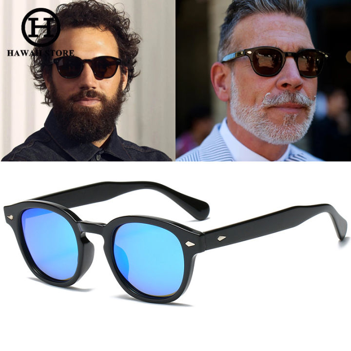 Johnny Depp blue polarized sunglasses for men sage gray acetate glasses  unisex