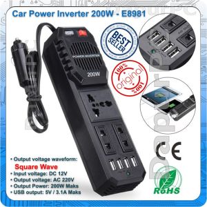 Car Power Inverter MSW 200W DC12V to AC220V 3 AC Sockets & 4 USB Ports