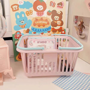 Cute Macaron Handheld Storage Basket Jewelry Desktop Organizer Square Storage Box Stationery Organiser Decorations