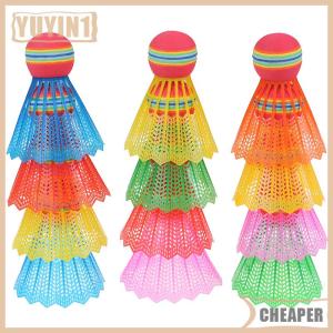 [COD] EHBqna SPORTS ลูกแบดมินตัน EVA 12ชิ้นขนนกไนลอนสีรุ้งสำหรับเล่นเกมกีฬา