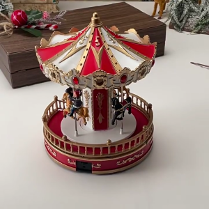 Festives Rotating Carousels Music Box with Classical Christmas Songs and Colorful LED Light for Table Centerpieces Gift