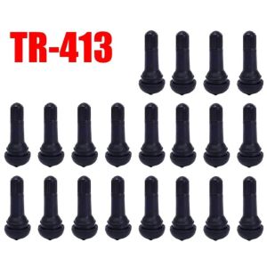 20pcs TR414/TR413 Snap-in Tire Valve Stem Black With Dust Cover Tubeless Rubber Tire Valve Cap Car Motorcycle Wheel Replacement Parts