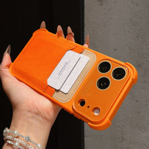 Matte Dual Card Holder Bag Protection Case For iPhone 17 16 15 14 Pro Max Corner Shockproof Denim Leather Pattern Back Cover